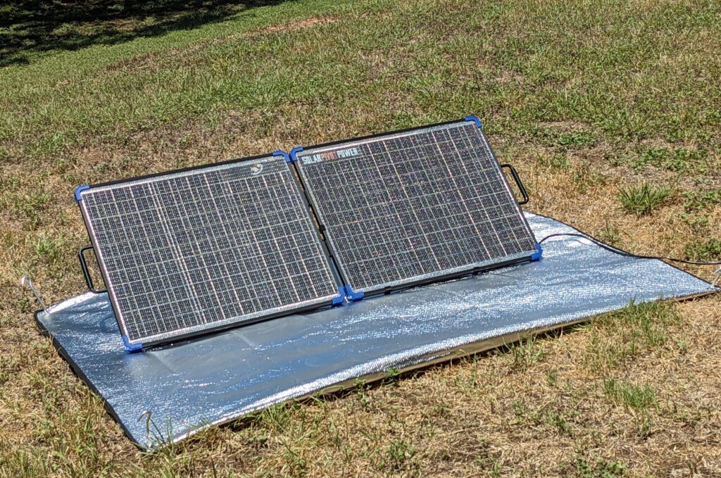 bifacial solar panel on a reflective tarp